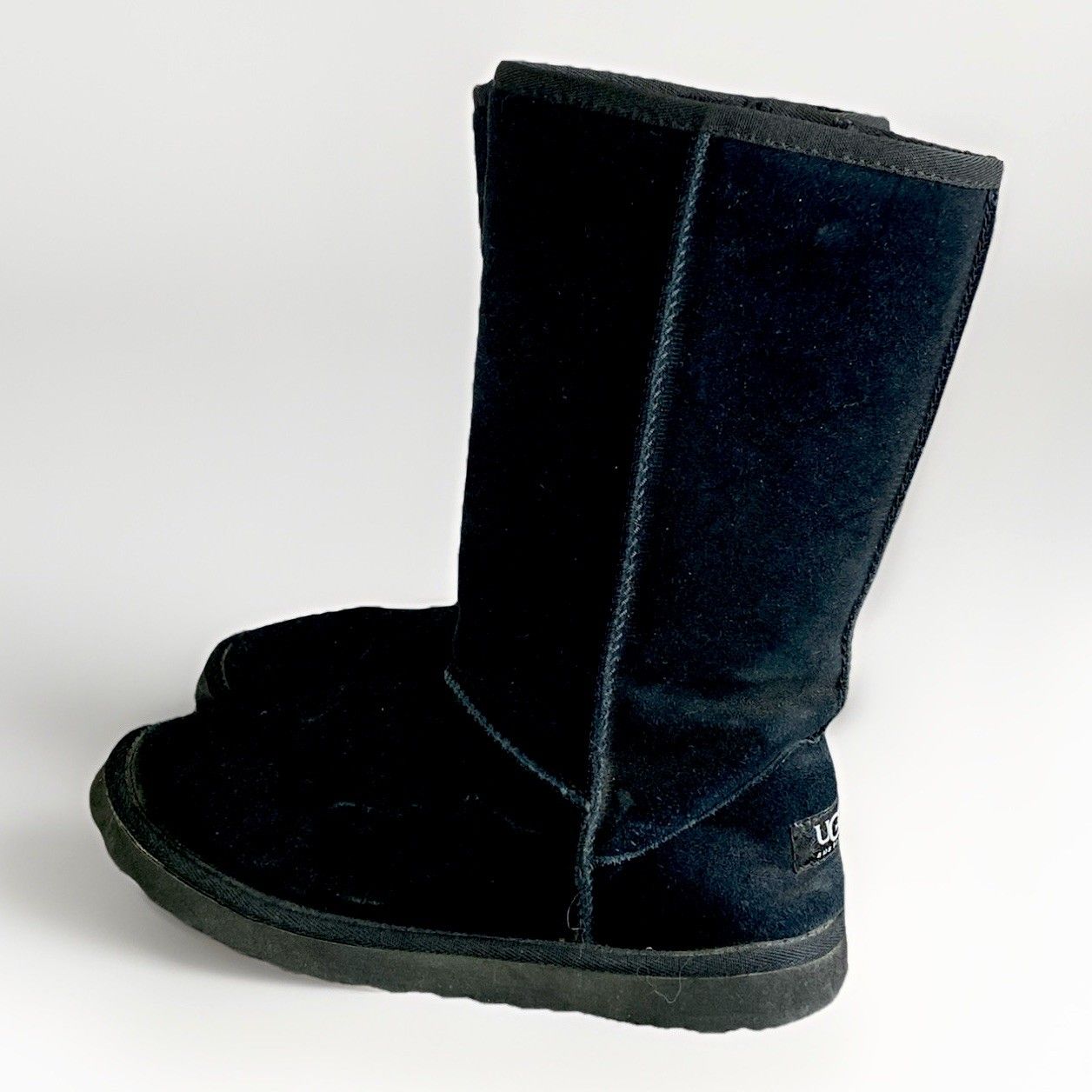 Ugg Classic Tall #5815 Sheepskin Black Suede Leather Boots Women's Eu 40 Us 9